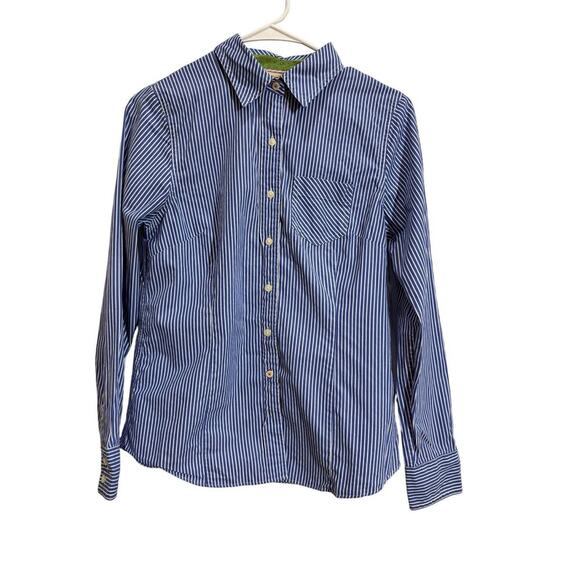 LL Bean Women XS Blue White Stripe Long Sleeve Button Down Preppy Professional - Picture 1 of 8